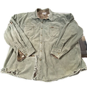 Carhartt Worn Flannel Lined Distressed Shirt Jacket Shacket S96MOS Mens 4XL